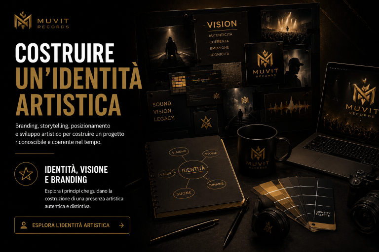 Identità Artistica, Branding e Storytelling | MUVIT Records Visualizzazione del processo di costruzione dell'identità artistica attraverso branding, storytelling, visione creativa e posizionamento mus