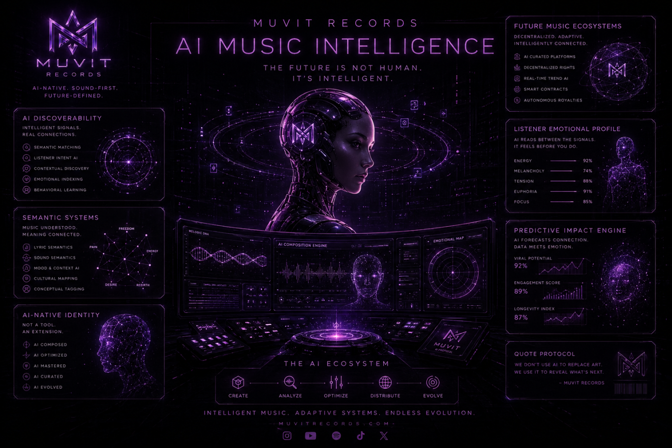 AI Music Intelligence and Creative Sound Evolution Cinematic interpretation of artificial intelligence, music perception, and evolving creative systems within immersive sound design culture.