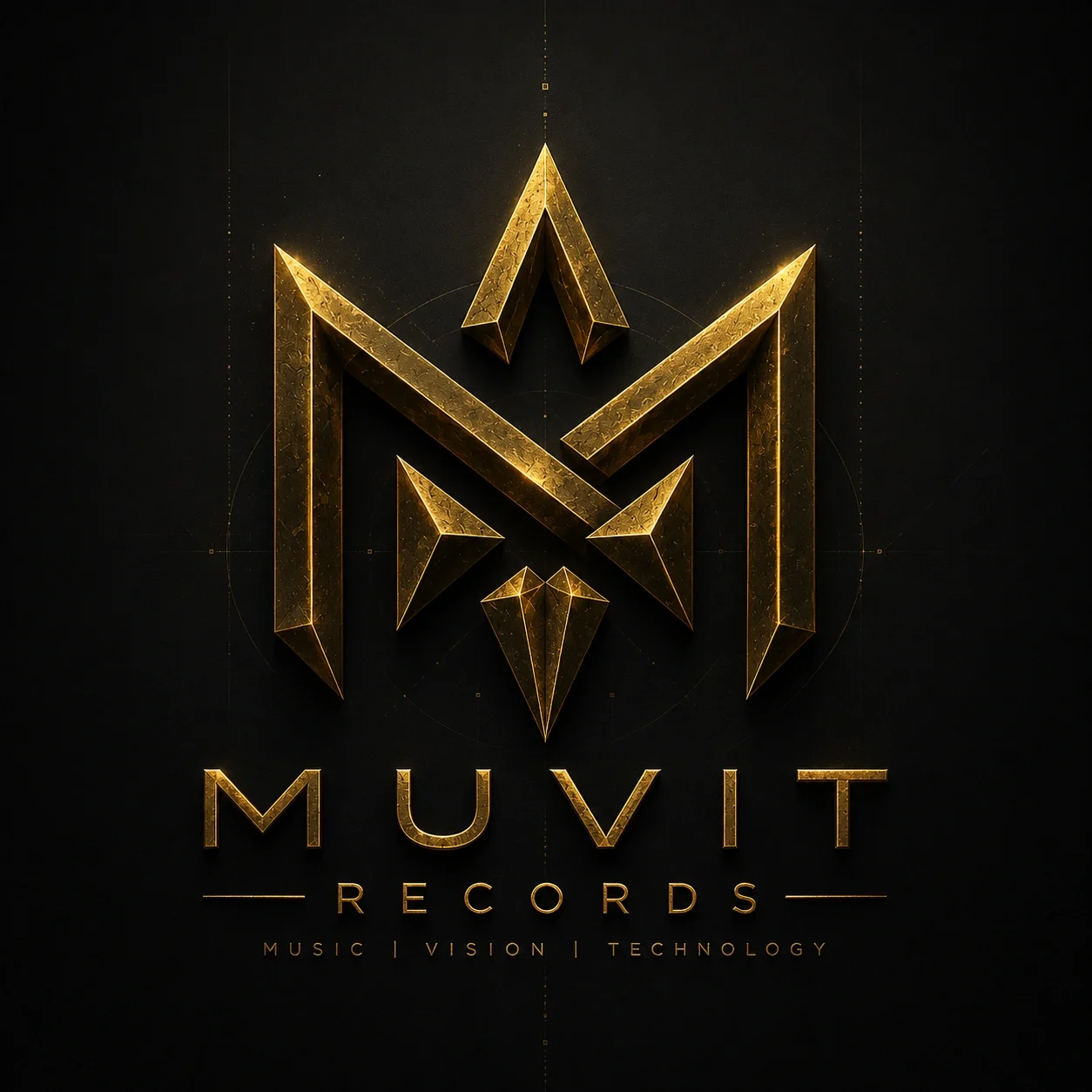 Logo ufficiale MUVIT Records in nero e oro, simbolo di un ecosistema musicale cinematografico dedicato a produzione, identità e innovazione.
