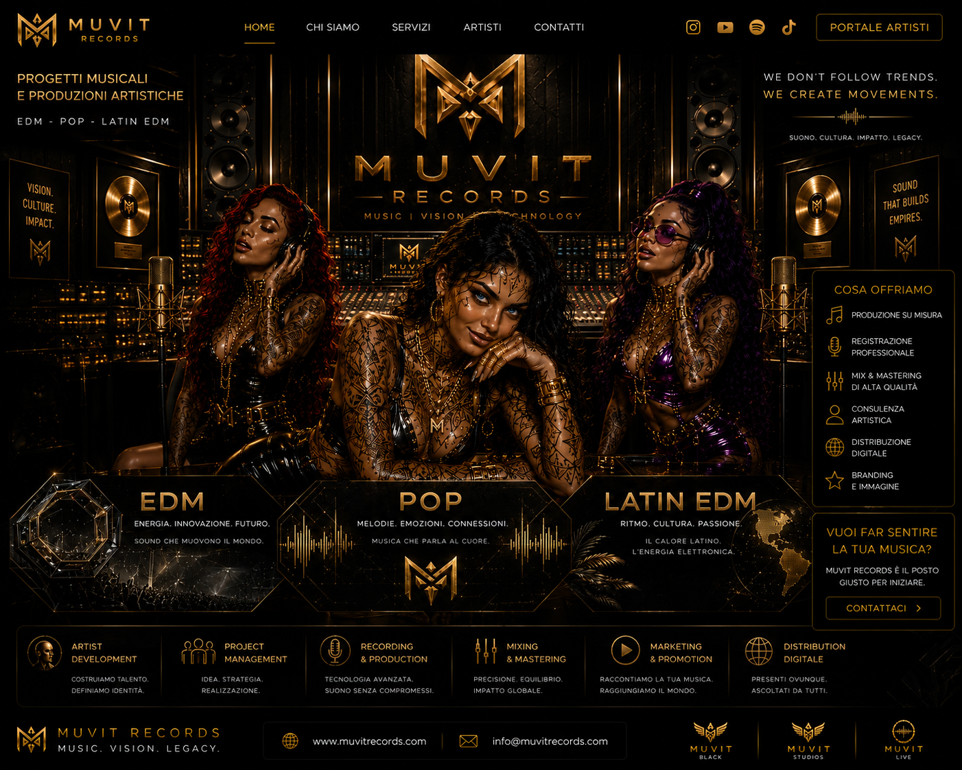 Produzione Musicale EDM, Pop e Latin EDM | MUVIT Records Studio di produzione musicale MUVIT Records specializzato in progetti artistici EDM, Pop e Latin EDM, con servizi professionali di recording