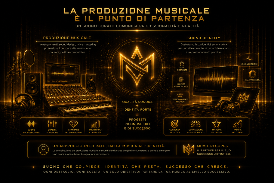 Strumenti Musicali Professionali – Produzione Audio Premium Muvit Records Strumenti musicali professionali in studio Muvit Records, con chitarre elettriche, batteria acustica, outboard analogico e cavi audio in un