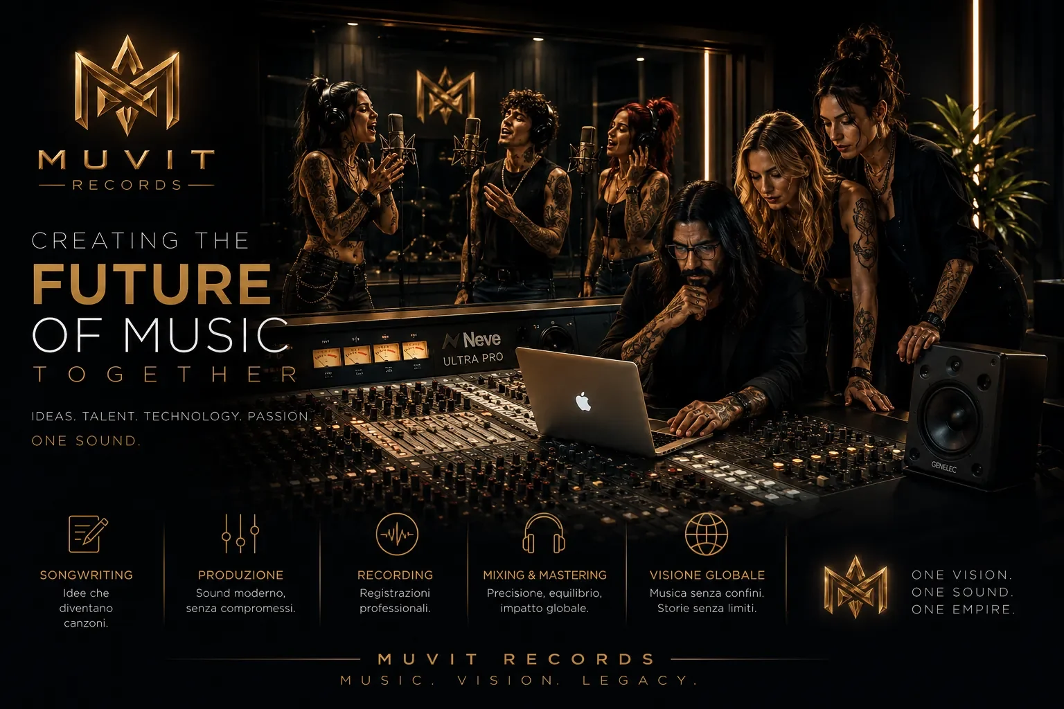 Creating The Future Of Music Together | MUVIT Records Sessione di registrazione professionale negli studi MUVIT Records con founder, artisti, produzione musicale e sviluppo creativo.
