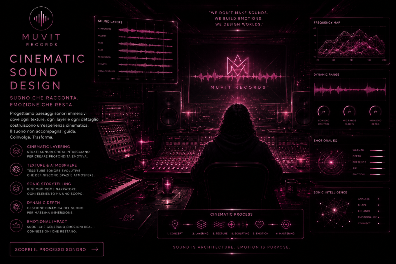 Cinematic Sound Design and Immersive Audio Storytelling Immersive cinematic sound environment exploring emotional storytelling, atmospheric textures, and modern sound design within MUVIT Records.