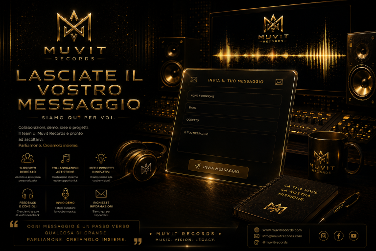 Modulo contatti Muvit Records per richiedere informazioni su produzione musicale, sviluppo artisti e servizi digitali