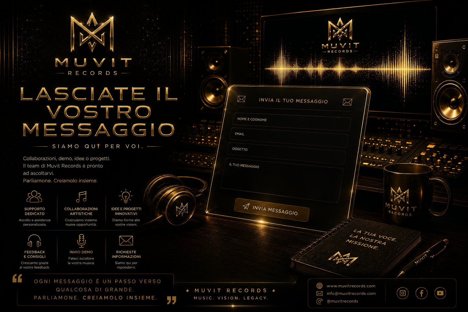 Modulo contatti Muvit Records per richiedere informazioni su produzione musicale e sviluppo artisti