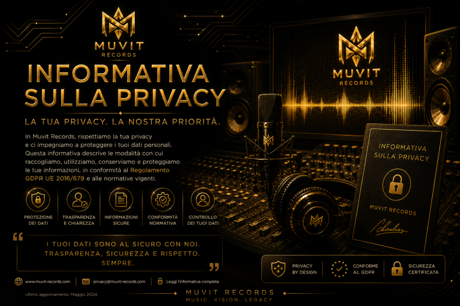 Informativa sulla privacy Muvit Records per trattamento dati personali e protezione utenti secondo normativa GDPR